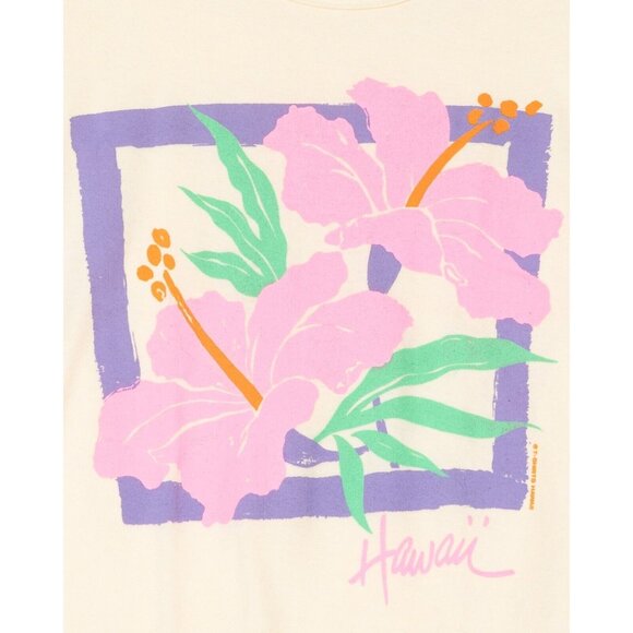 Vintage 80s Stedman Womens Medium Hawaii T Shirt Flowers Made in USA - Picture 2 of 5